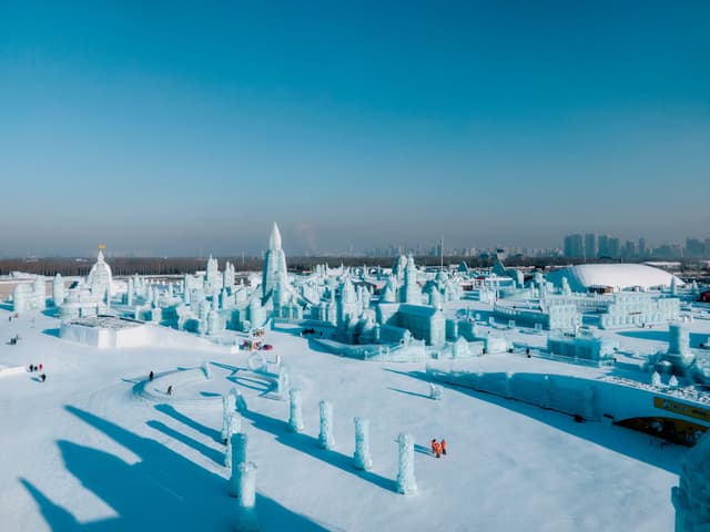 Vista aèria de les escultures del Festival de Gel i Neu de Harbin, Xina